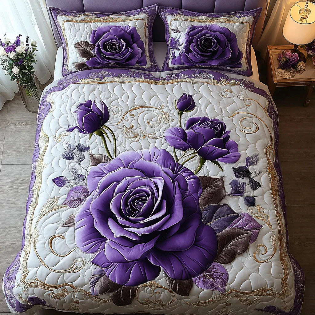 Juego de Ropa de Cama Acolchado de 3 Piezas - Púrpura Rosa