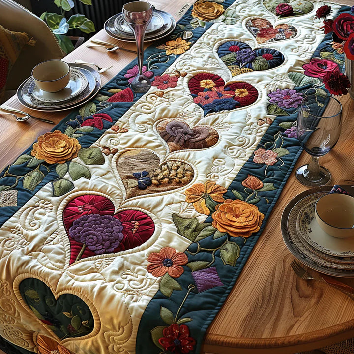 Camino de Mesa Acolchado - Corazones en Flor