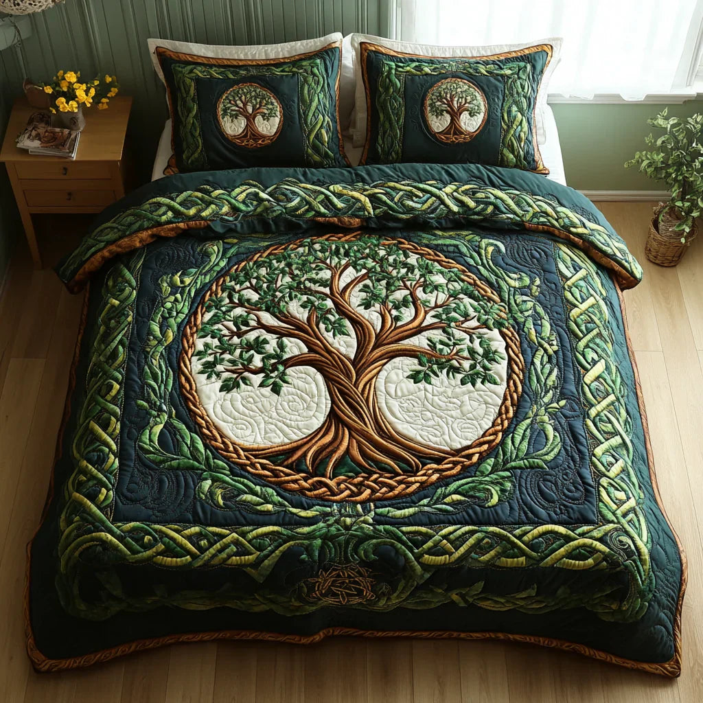 Juego de Ropa de Cama Acolchada de 3 Piezas - Árbol de la Vida