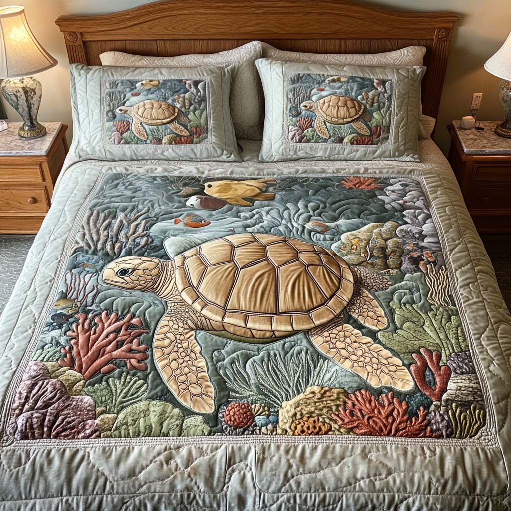 Juego de Ropa de Cama Acolchado de 3 Piezas - Tortugas