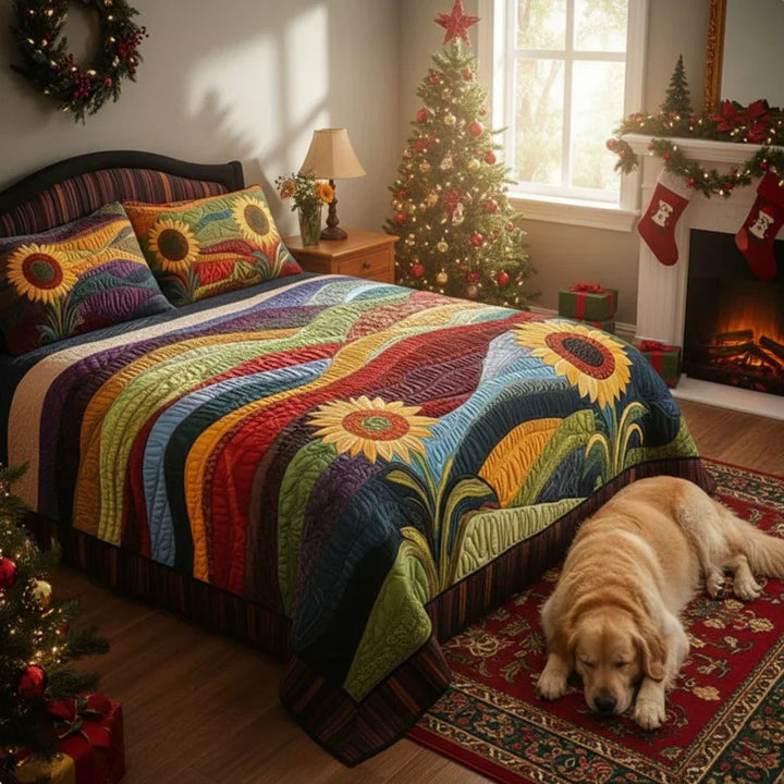 Juego de Ropa de Cama Acolchado de 3 Piezas - Sueños de Girasoles en el Campo