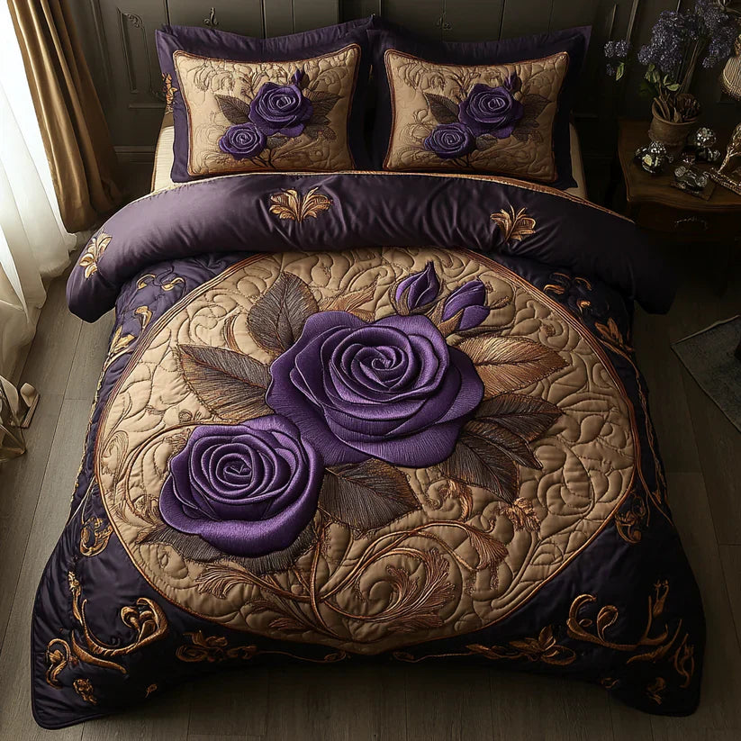 Juego de Ropa de Cama Acolchado de 3 Piezas - Púrpura Rosa