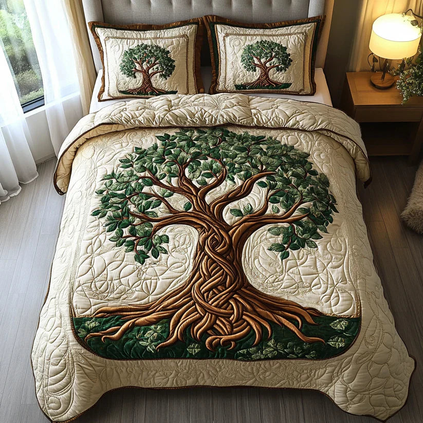 Juego de Ropa de Cama Acolchada de 3 Piezas - Árbol de la Vida