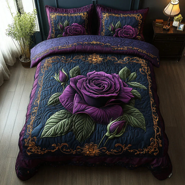 Juego de Ropa de Cama Acolchado de 3 Piezas - Púrpura Rosa