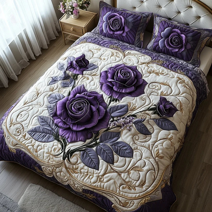 Juego de Ropa de Cama Acolchado de 3 Piezas - Púrpura Rosa