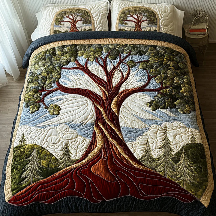 Juego de Ropa de Cama Acolchada de 3 Piezas - Árbol de la Vida