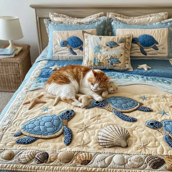 Juego de Ropa de Cama Acolchado de 3 Piezas con Olas del Océano
