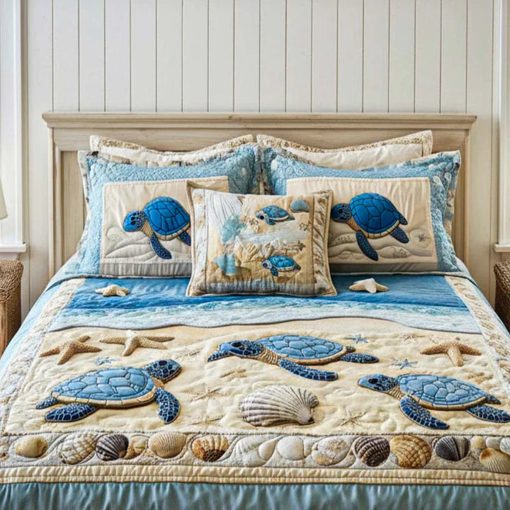 Juego de Ropa de Cama Acolchado de 3 Piezas con Olas del Océano