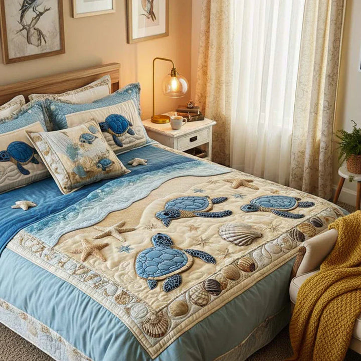 Juego de Ropa de Cama Acolchado de 3 Piezas con Olas del Océano