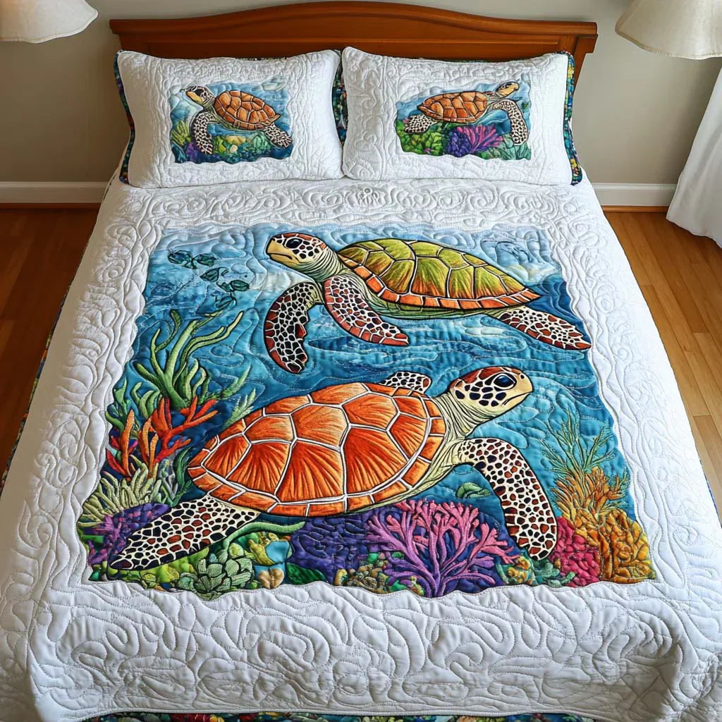 Juego de Ropa de Cama Acolchado de 3 Piezas - Tortugas
