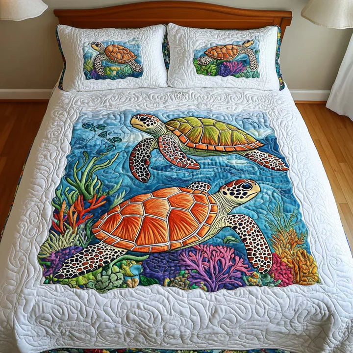 Juego de Ropa de Cama Acolchado de 3 Piezas - Tortugas