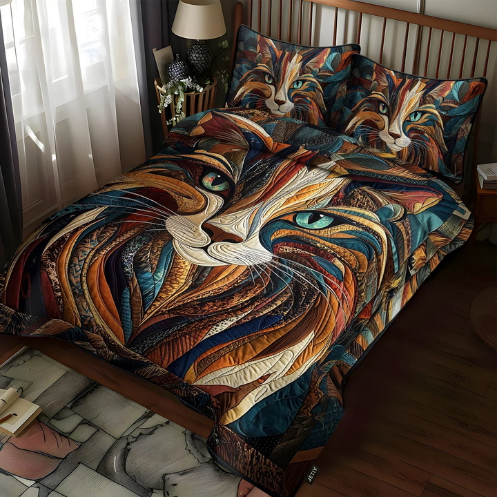 Juego de Ropa de Cama Acolchado de 3 Piezas - Ronroneos y Manchas
