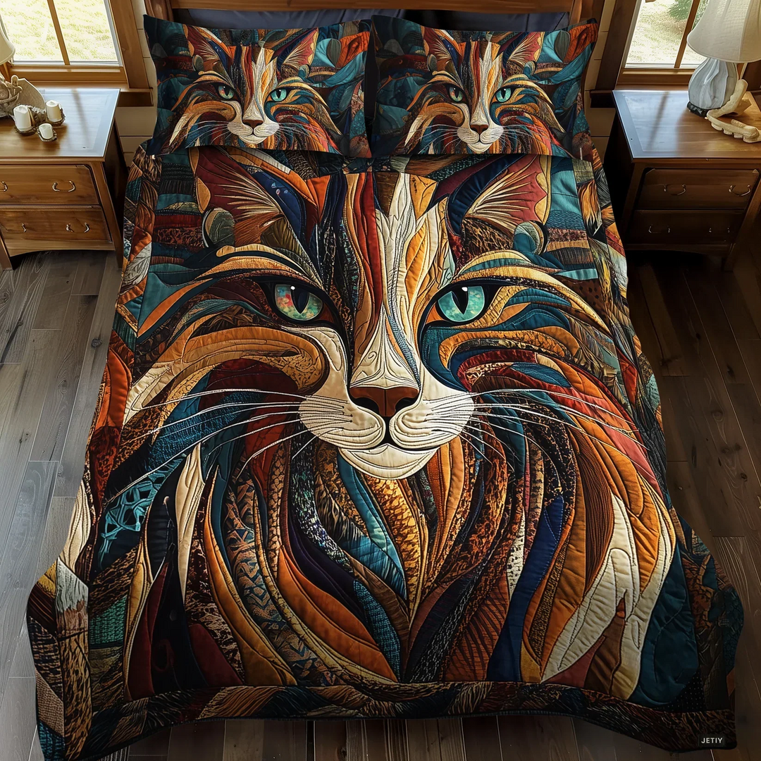 Juego de Ropa de Cama Acolchado de 3 Piezas - Ronroneos y Manchas
