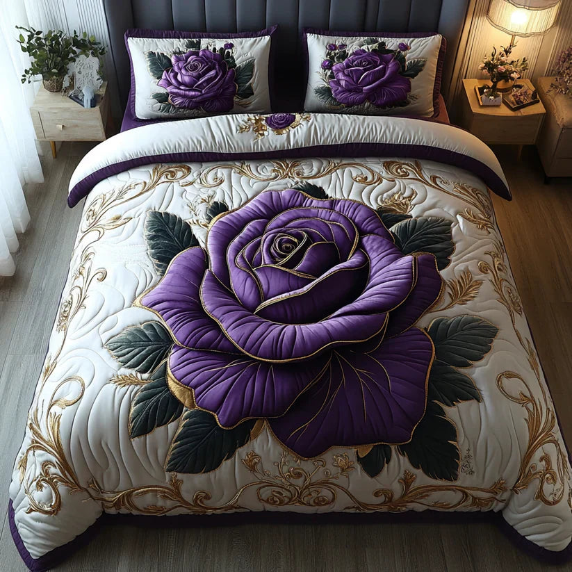 Juego de Ropa de Cama Acolchado de 3 Piezas - Púrpura Rosa