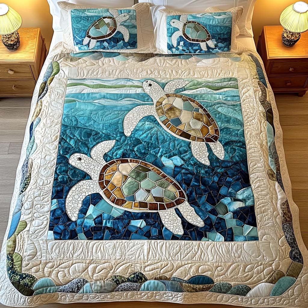 Juego de Ropa de Cama Acolchado de 3 Piezas - Tortugas
