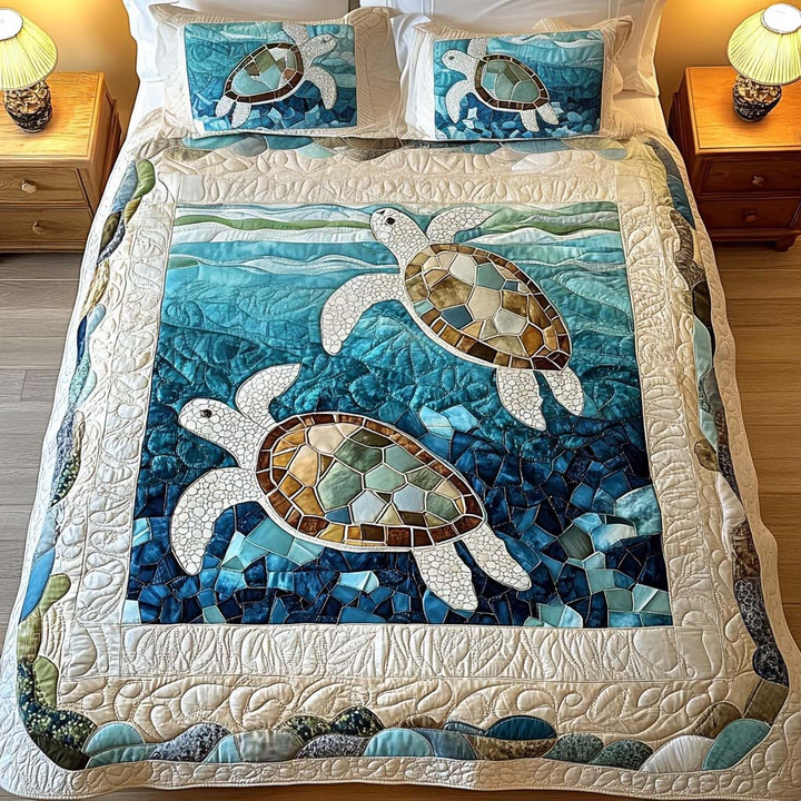 Juego de Ropa de Cama Acolchado de 3 Piezas - Tortugas