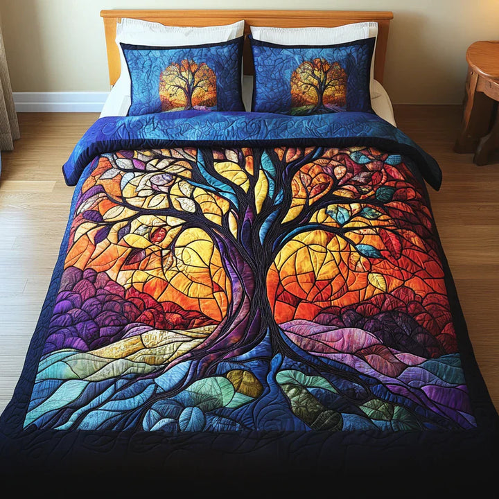 Juego de Ropa de Cama Acolchada de 3 Piezas - Árbol de la Vida