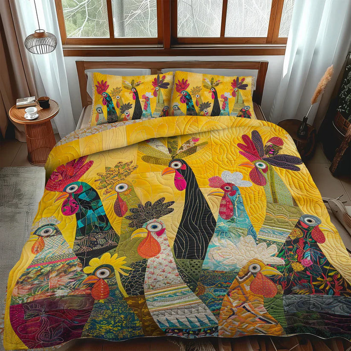 Juego de Ropa de Cama Acolchado de 3 Piezas - Gallo del Amanecer