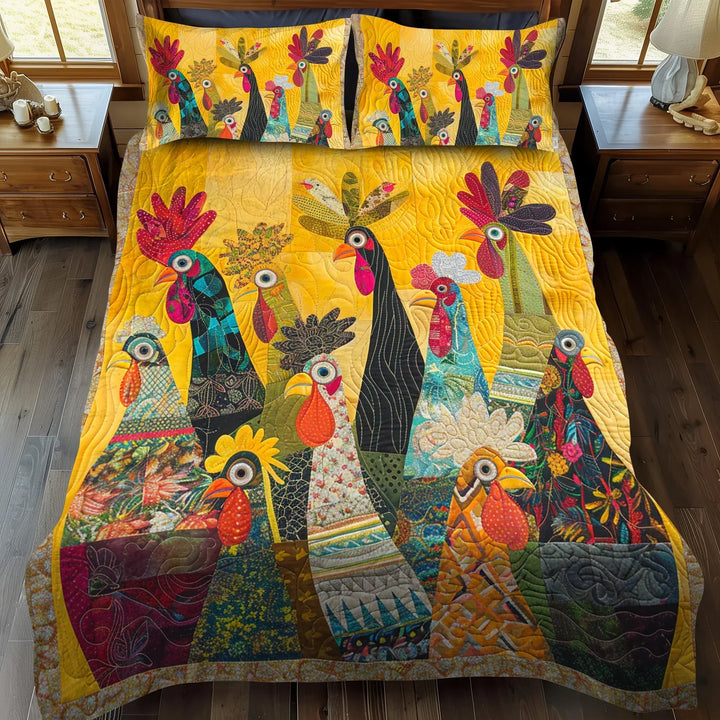 Juego de Ropa de Cama Acolchado de 3 Piezas - Gallo del Amanecer