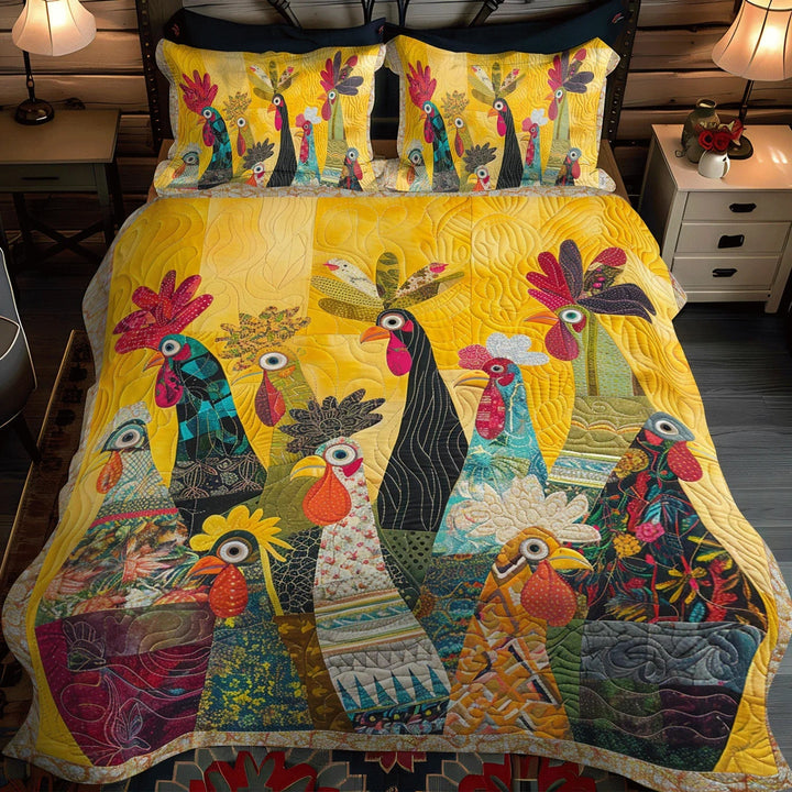 Juego de Ropa de Cama Acolchado de 3 Piezas - Gallo del Amanecer