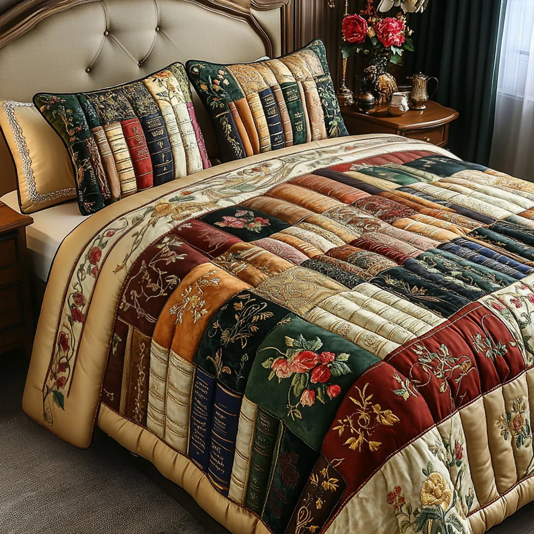 Juego de Ropa de Cama Acolchado de 3 Piezas - El Refugio de los Lectores Ávidos